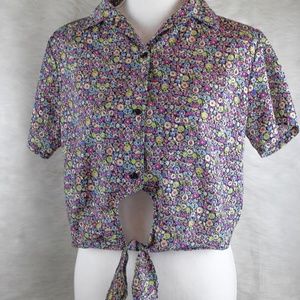 American Apparel Floral Tie Front Button Crop Top